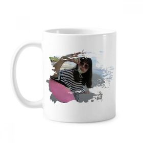 Dıythinker 350 ml Plaj Dalgası Ellie Yao Deniz Pavurya Boya Fırçası Kupa Beyaz Seramik Kupa