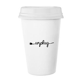 Dıythinker 350 ml Plug Wire Unplug Komik Yaratıcı Tasarım İllüstrasyon Desen Klasik Beyaz Çömlek Seramik Kupa