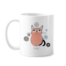 Dıythinker 350 ml Protect Animal Çizgi Film Sevimli Pembe Gülümseyen Kedi İllüstrasyonu Klasik Kupa
