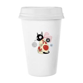 Dıythinker 350 ml Protect Animal Pet Lover Çizgi Film Sevimli Fiyonk Kedi Klasik Beyaz Çömlek Seramik Kupa