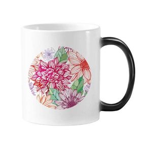Dıythinker 350 ml Renk Dekorasyon Çiçek Bitki Pompon Değişen Renk Değiştiren Isıya Duyarlı Saplı Kupa