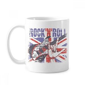 Dıythinker 350 ml Rock Gitar İngiltere İngiltere Ülke Bayrağı İngiltere Klasik Kupa Beyaz Çömlekçilik Seramik Kupa