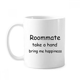 Dıythinker 350 ml Roommate Take A Hand Bring Me Happiness Graduation Klasik Beyaz Çömlek Seramik Saplı Kupa