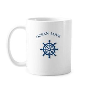 Dıythinker 350 ml Rudder Ocean Love Deniz Yelkenli Mavi Klasik Kupa Beyaz Çömlekçilik Seramik Kupa