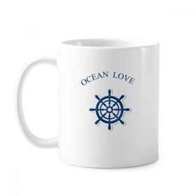 Dıythinker 350 ml Rudder Ocean Love Deniz Yelkenli Mavi Klasik Kupa Beyaz Çömlekçilik Seramik Kupa