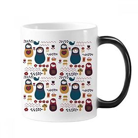 Dıythinker 350 ml Rusya Bebekler Çiçek Posteri Rus Matryoshka Morphing Isıya Duyarlı Değişen Renk Kupa