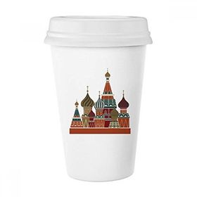 Dıythinker 350 ml Rusya St Vasily Katedrali Binası Kırmızı Kare Klasik Beyaz Çömlek Seramik Kupa