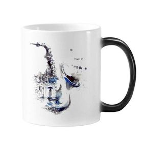 Dıythinker 350 ml Saks İnşaat Erkek Kadın Şemsiye Suluboya İllüstrasyon Değişen Renk Kupa