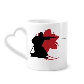 Dıythinker 350 ml Samurai Stab Sakura Japon Silüeti Kupaları Seramik Kupa