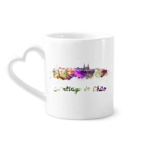 Dıythinker 350 ml Santiago De Chile City Suluboya Kupaları Seramik Kupa