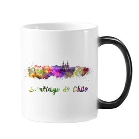 Dıythinker 350 ml Santiago De Chile Country City Suluboya İllüstrasyon Değişen Renk Kupa
