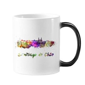 Dıythinker 350 ml Santiago De Chile Country City Suluboya İllüstrasyon Değişen Renk Kupa