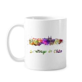 Dıythinker 350 ml Santiago De Chile Country City Suluboya İllüstrasyon Klasik Kupa