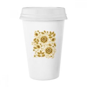Dıythinker 350 ml Sarı Altın Klasik Çiçek Desenli Çiçekler Klasik Beyaz Çömlek Seramik Kupa