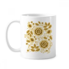 Dıythinker 350 ml Sarı Altın Klasik Çiçek Desenli Çiçekler Klasik Kupa