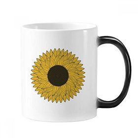 Dıythinker 350 ml Sarı Ayçiçeği Bitki Çiçek Değiştiren Renk Değiştiren Isıya Duyarlı Saplı Kupa