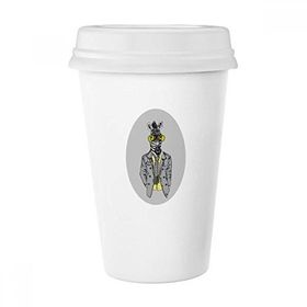 Dıythinker 350 ml Sarı Gözlük Zebra Gri Popüler Hayvan Klasik Kupa Beyaz Çömlekçilik Seramik Kupa