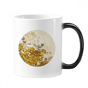 Dıythinker 350 ml Sarı Krizantem Çiçek Bitki Değiştiren Renk Değiştiren Isıya Duyarlı Saplı Kupa