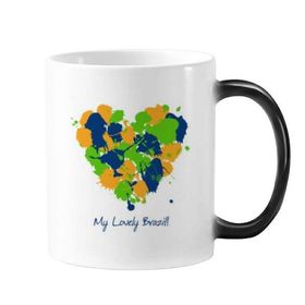 Dıythinker 350 ml Sarı Mavi Yeşil Kalp Şekilli My Lovely Brazil Sloganı Brezilya Kültürü Değişen Renk Kupa