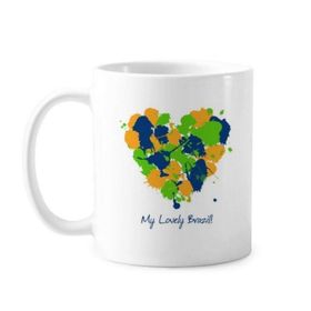 Dıythinker 350 ml Sarı Mavi Yeşil Kalp Şekilli My Lovely Brazil Sloganı Brezilya Kültürü Klasik Kupa