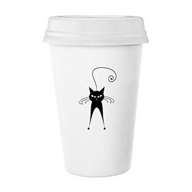 Dıythinker 350 ml Sevimli Siyah Kedi Evcil Hayvan Sevgili Hayvan Sanat Silüeti Klasik Beyaz Çömlek Seramik Kupa