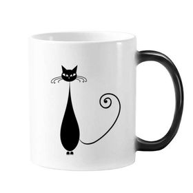 Dıythinker 350 ml Sevimli Siyah Kedi Sevgili Hayvan Sanat Silüeti Renk Kupa