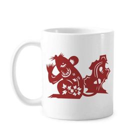 Dıythinker 350 ml Sıçan Yılı Hayvan Çin Zodyak Desenli Klasik Kupa Beyaz Çömlekçilik Seramik Kupa