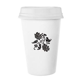 Dıythinker 350 ml Silüeti Siyah Çiçekler Bitki Klasik Kupa Beyaz Çömlekçilik Seramik Kupa