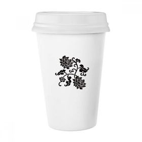Dıythinker 350 ml Silüeti Siyah Çiçekler Bitki Klasik Kupa Beyaz Çömlekçilik Seramik Kupa