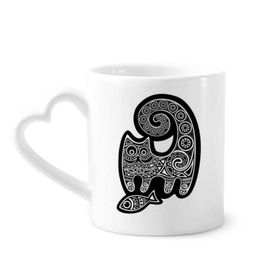 Dıythinker 350 ml Siyah Beyaz Kedi Balık Desenli Kupaları Seramik Kupa