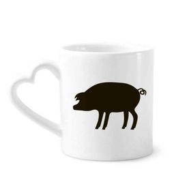 Dıythinker 350 ml Siyah Domuz Hayvan Portrayal Kupaları Seramik Kupa