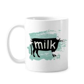 Dıythinker 350 ml Siyah Hayvan İnek Silüeti Doğal Boya Fırçası Kupa Beyaz Seramik Kupa