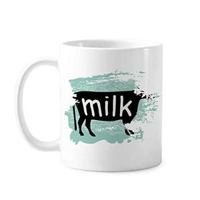 Dıythinker 350 ml Siyah Hayvan İnek Silüeti Doğal Boya Fırçası Kupa Beyaz Seramik Kupa