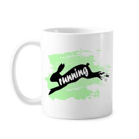 Dıythinker 350 ml Siyah Hayvan Tavşanları Silüeti Doğal Boya Fırçası Kupa Beyaz Seramik Kupa