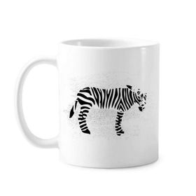Dıythinker 350 ml Siyah Hayvan Zebra Silüeti Doğal Boya Fırçası Kupa Beyaz Seramik Kupa
