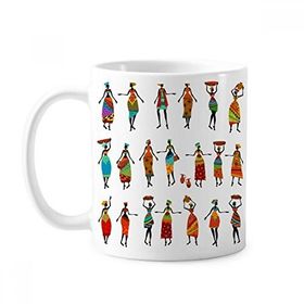 Dıythinker 350 ml Siyah Kadın Totems Afrika Elbiseleri Klasik Kupa Beyaz Çömlekçilik Seramik Kupa