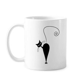 Dıythinker 350 ml Siyah Kedi Geri Gelir Cadılar Bayramı Hayvan Sanat Silüeti Klasik Kupa Beyaz Çömlekçilik Seramik Kupa