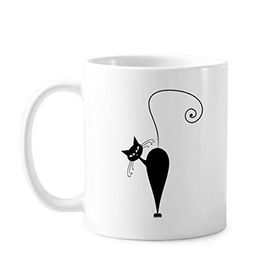 Dıythinker 350 ml Siyah Kedi Geri Gelir Cadılar Bayramı Hayvan Sanat Silüeti Klasik Kupa Beyaz Çömlekçilik Seramik Kupa