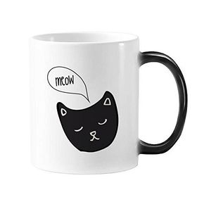 Dıythinker 350 ml Siyah Kedi Kafası Miyav Basit Çizgi Çizim Koruma Hayvan Renk Kupa