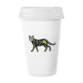 Dıythinker 350 ml Siyah Kedi Kemik Kalp Cadılar Bayramı Korku Atmosfer Klasik Beyaz Çömlek Seramik Kupa