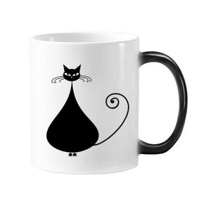 Dıythinker 350 ml Siyah Kedi Sevgili Cadılar Bayramı Hayvan Sanat Silüeti Değişen Renk Kupa