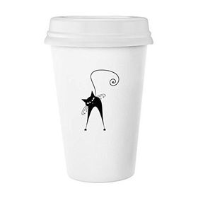 Dıythinker 350 ml Siyah Kedi Sevgili Cadılar Bayramı Hayvan Sanat Silüeti Klasik Beyaz Çömlek Seramik Kupa