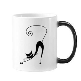 Dıythinker 350 ml Siyah Kedi Streç Cadılar Bayramı Hayvan Sanat Silüeti Renk Kupa