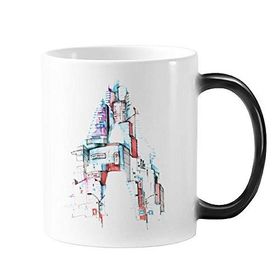 Dıythinker 350 ml Sokak Lambası Modern Bina Suluboya Boyama Renk Kupa