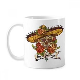 Dıythinker 350 ml Sombrero Suger Skull Meksika Ölüler Günü Klasik Beyaz Çömlek Seramik Saplı Kupa
