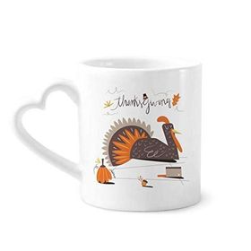 Dıythinker 350 ml Şükran Günü Soyut Hindi Desenli Seramik Kalp Saplı Kupa