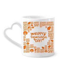 Dıythinker 350 ml Şükran Günü Soyut Kelime Desenli Seramik Kalp Saplı Kupa