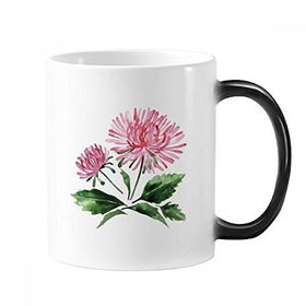 Dıythinker 350 ml Suluboya Pembe Krizantem Yeşillik Değişen Renk Kupa