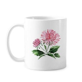 Dıythinker 350 ml Suluboya Pembe Krizantem Yeşillik Klasik Kupa