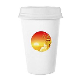 Dıythinker 350 ml Sun Star Süsun Bayrağı Klasik Kupa Beyaz Çömlekçilik Seramik Kupa